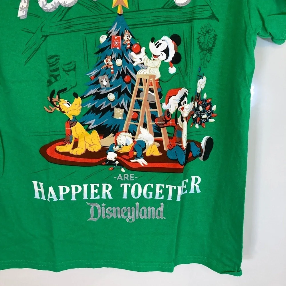 Disney Holidays Are Happier Together Green Short Sleeve Shirt Disneyland Sz S
